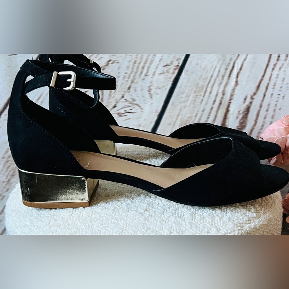Crown and Ivy Elegant Black Women's Shoes with Gold Accents